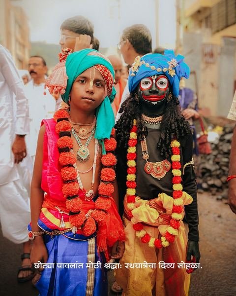रथयात्रा २०२६ निमित्त सुशोभित भगवान जगन्नाथ, बलदेव आणि सुभद्रा, इस्कॉन सातारा — छायाचित्र ६ / १६
